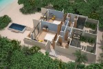 Planul vilei cu 2 dormitoare cu piscină pe plajă